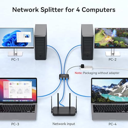 THXCDBID Ethernet Splitter 1 to 4 1000Mbps LAN Splitter Network Switch Ethernet Switch Suitable for Cat6/7/8 Cable with USB C Power - size: Ethernet Splitter 1 to 4
