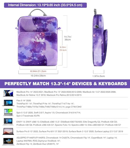 MoKo 13.3-14 Inch Laptop Sleeve Carrying Bag with Shoulder Strap & Handle | Fits Mac Neo A18 Pro, Mac Pro 13.3-inch M2, MacPro 14.2-inch M5/M5 Pro/M5 Max and MacAir 13.6-inch M5, Purple Starry Sky - color: Purple Starry Sky, size: 13.3-14 inch