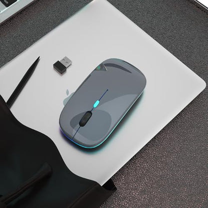 AIKOKOK Wireless Bluetooth Mouse, Rechargeable, Dual Mode Bluetooth 5.2 & 2.4G USB, LED Lights, Slim, Silent, Portable Computer Mouse for Laptop, PC, MacBook, iPad, Tablet (Grey) - color: Grey