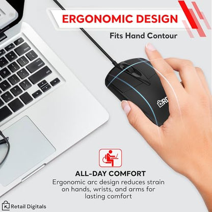 3-Button USB Wired Mouse | High-Precision Optical Tracking | Durable for Desktop & Laptop | Black