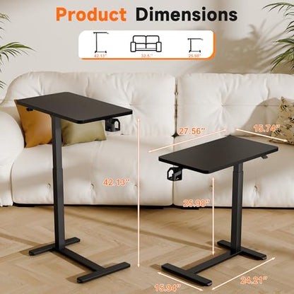 YESHOMY Adjustable Bedside Table with Wheels, Phone Stand, Cup Holder and Headphone Hook, Adjustable Height Side Table, Hospital and Home Use, Black - color: Black, size: 27.5 Inch