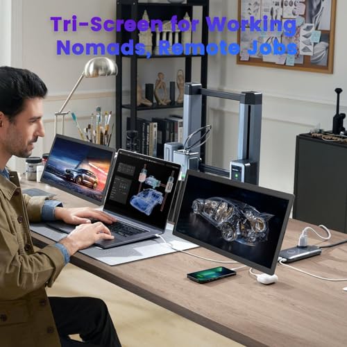 Azeyou 15.6" Triple Laptop Screen Extender - FHD 1080P Portable Monitor & Gaming Monitor, USB-C/HDMI Plug & Play Second External Monitor for 14”-17” Laptops, PC, Mac, Phone