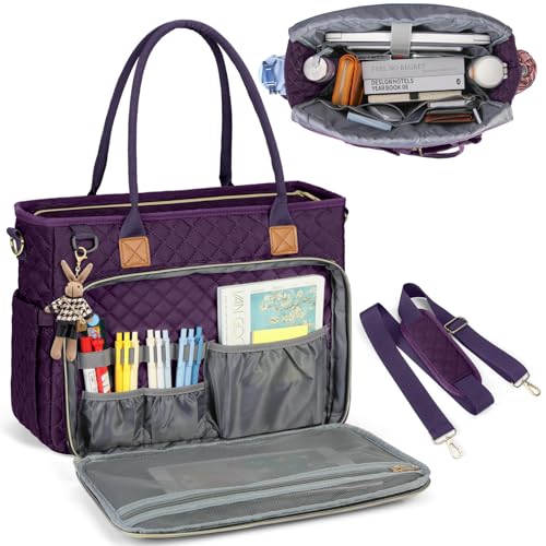 RAINSMORE Teacher Tote Bag 15.6 inch Laptop Bag for Women Work Bags Laptop Tote Nurse Bag Professional Computer Messenger with Insulated Pocket, Laptop Briefcase for Office, College, Dark Purple - color: Dark Purple, size: 15.6 inch