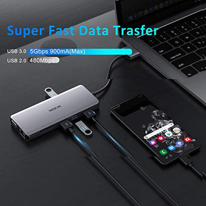 MOKiN MacBook Pro Docking Station for Dual Monitor, 12 in 2 HDMI Adapter | Dockingstation for MacBook Pro/Air, MacBook Adapter , VGA, Ethernet, 4x USB, SD/microSD, 100W PD, Mac Dongle Dual HDMI