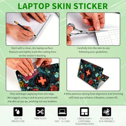 Laptop Skin Sticker Decal, Universal Protective Cover Fit 12 13 14 15.6 Inch Notebook, Reusable Water-Resistant Vinyl Decal w/ 2 Wrist Pads for Business Travel Office, Cross Flower - color: Cross Flower
