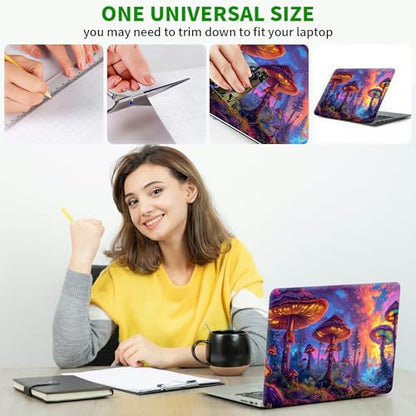 Laptop Skin Sticker Decal, Universal Protective Cover Fit 12 13 14 15.6 Inch Notebook, Reusable Water-Resistant Vinyl Decal w/ 2 Wrist Pads for Business Travel Office, Mushroom Forest Art - color: Mushroom Forest Art