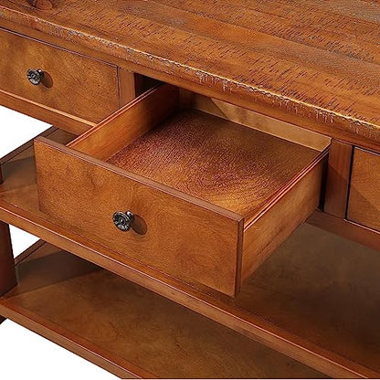 Modern Farmhouse Entryway Console Table 48 Inch Wood Sofa Table with 3 Drawers & 2-Tier Storage Shelves for Living Room, Foyer, Hallway Furniture, Easy Assembly (Brown) - color: # Brown