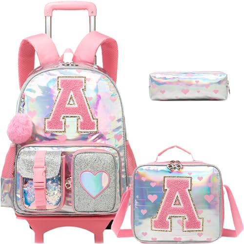HTgroce Cute Rolling Backpack with Wheel,School Backpack for Kids Girl Roller Schoolbag Wheeled Backpacks Set Carry-on Luggage,Pink A - color: Pink, style: A