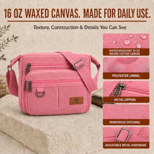 Rfid Crossbody Messenger Bag with Water Bottle Holders, 13 inch Laptop Shoulder Bag, Sling Satchel Purse w/Built-in Wallet - color: Pink