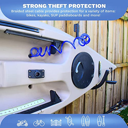 DocksLocks Coiled Security Cable Lock (5ft to 25ft) with Combination, 10ft | Weatherproof, Resettable Combination, Multi-Purpose, Anti-Theft Protection, 10mm Diameter, For Kayaks, Bikes, Scooters - size: 10ft