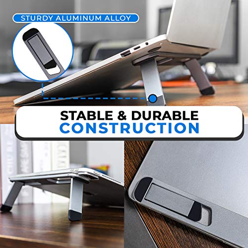 Portable Laptop Riser–Self-Adhesive Aluminum Foldable Laptop Stand | Laptop accessories for desk non skid non slid - color: Space Grey
