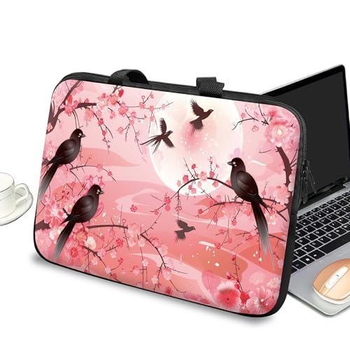 Universal Laptop Case Sleeve 10 inch with Handle and Zipper, Kids Tablet Carrying Case Messenger Bag Portable Tote Bag for 7-10 inch iPad/Notebook/eBook/Readers, Pink Cherry Birds - color: Pink Cherry Birds, size: 10 inch