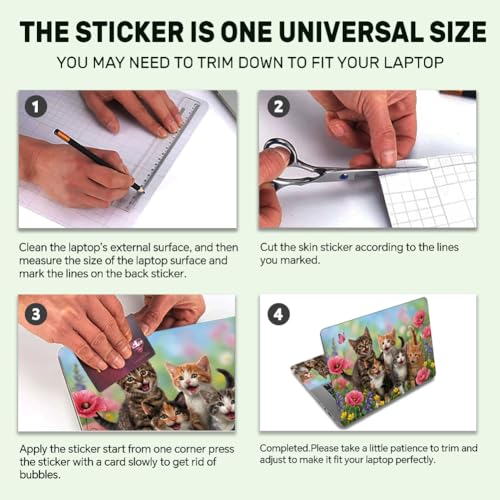 3Pcs Laptop Skin Sticker Decal Cute Cats PVC Laptop Sticker Fits for 12-16 Inch Notebook Waterproof Scratch Proof Flowers Butterflies Universal Notebook PC Personalized Protector Gift - style: cute cat