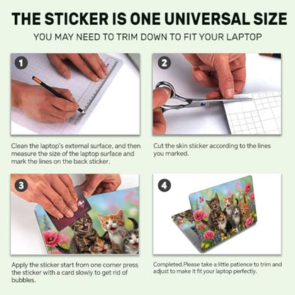 3Pcs Laptop Skin Sticker Decal Cute Cats PVC Laptop Sticker Fits for 12-16 Inch Notebook Waterproof Scratch Proof Flowers Butterflies Universal Notebook PC Personalized Protector Gift - style: cute cat