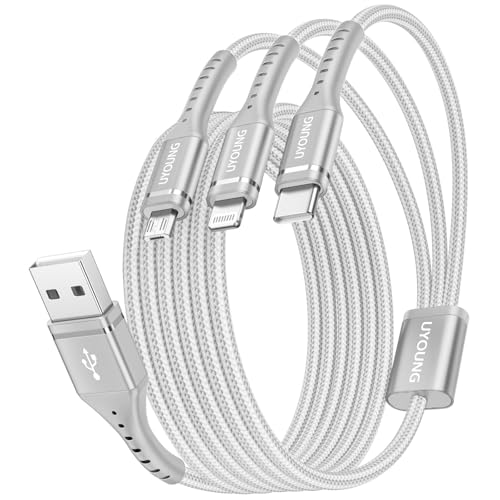 Multi Charging Cable 10FT 2Pack, 3 in 1 Charging Cords Braided Long Universal Phone Charger with Lightning/Type C/Micro USB Ports, Multiple USB Cable for iPhone/Samsung/Google Cell Phones and More - color: Silver, size: 10FT, style: USB A to Multiple Conn