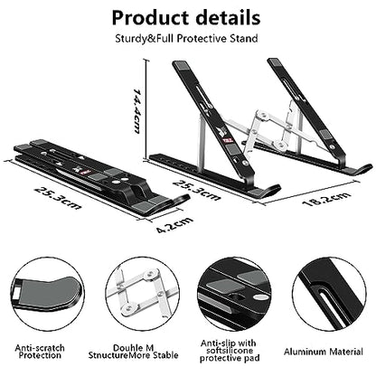 Laptop Stand, Computer Tablet Stand, Adjustable Aluminum Foldable Portable Laptop Holder Riser, Compatible with MacBook Air Pro, Lenovo, HP, Dell, More 10-15.6” Laptops and Tablets (Black) - color: D102 Black