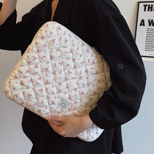 Cute Laptop Sleeve 13-15 inch Laptop Case Aesthetic Quilted Laptop Sleeve Computer Bag with Flower Printing for MacBook (Pink, 15inch) - color: Pink, size: 15inch