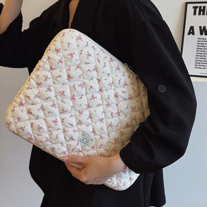 Cute Laptop Sleeve 13-15 inch Laptop Case Aesthetic Quilted Laptop Sleeve Computer Bag with Flower Printing for MacBook (Pink, 15inch) - color: Pink, size: 15inch
