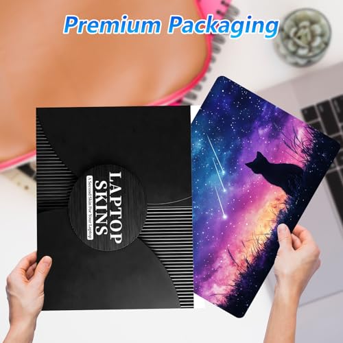 Universal Laptop Skin Sticker Decal with 2 Wrist Pad Skins, Waterproof Scratch Vinyl Cover for 11–15.6 Inch MacBook, HP, Dell, Lenovo, Cutable & Reusable,Galaxy Meteor Cat Art - color: Galaxy Meteor Cat Art