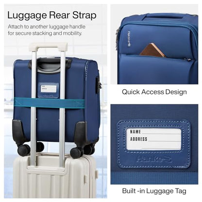 Hanke 16 Inch Underseat Carry On Luggage with Spinner Wheels Airline Approved, Small Rolling Suitcase Softside Underseater Lightweight TSA Travel Roller Suitcase Carry-On Bag(Blue) - color: Blue, size: 16 Inch Underseat