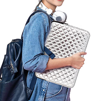 TRIUMPH VISION Puffy Laptop Sleeve Pouch Case Protective Bag Lined Padded | Puffy Laptop Case 14 15 in Quilted Leather Protection Shockproof Cushion Padding Fashion with Pocket Safe Silver - color: Silver Quilted, size: 14-15 Inch