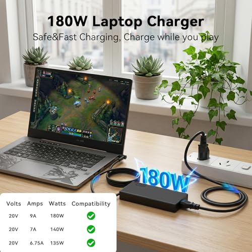 180W Charger for Asus ROG Zephyrus G14 GA401 G15 GA502,TUF F15 F17 A15 A17 | for G14 G15 GA401 GA502,TUF F15 F17 A15 A17 FX506 FX505 FA506 FA706,ROG Strix G G531 G731 GL531 GL504GM-Charger ø 6.0mm - color: Black2