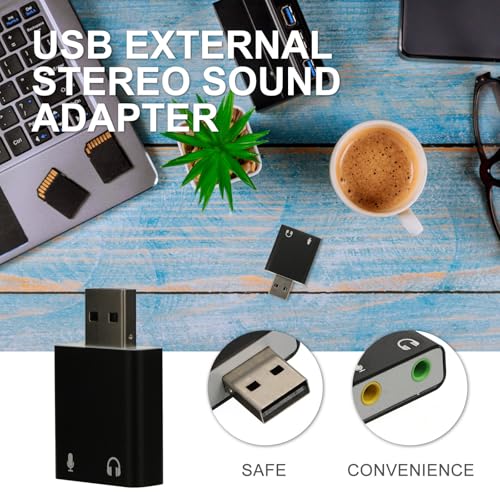 External USB 7.1 Audio Sound Card Aluminum Drive-Free Adapter for PC Laptop Live Streaming with Headphone and Microphone Jack, Black, Compatible with Multiple Operating Systems