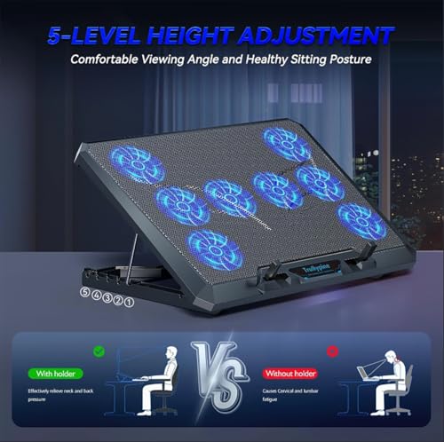 Laptop Cooling pad for Hp Envy x360 Convertible 13-bd0004tu 13-bd0020tu Gaming laptops, Laptop Cooler with 8 Fan, Adjustable Speed, 5-Level Height Adjustment, Mute Silent,Built-in Phone Stand
