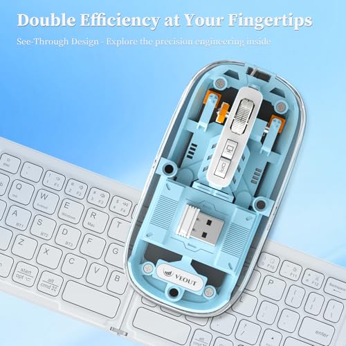 Veout Wireless Bluetooth Mouse, Portable Silent Click Rechargeable Mouse with USB Receiver, 3-Level DPI, Compatible with Laptop, PC, Mac, Tablet, Phone - color: Mouse-Bule