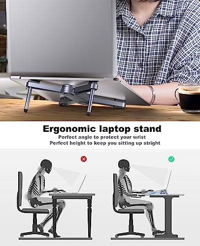 YICOSUN New Concept Laptop Stand - Adjustable Ergonomic Aluminum Riser for MacBook Pro/Air up to 15.6” - Foldable & Portable Computer Stand for Desk, Students, Office, Travel, Gaming - Gray - color: Grey