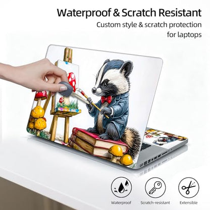 Universal Laptop Skin Sticker Decal, 12"-15.6" Aesthetic Vinyl Wrap, Badger Painting Mushroom Waterproof Notebook Cover Art Protector for MacBook HP Dell Lenovo, Fits 13" 14" 15" 15.6" - color: Badger Painting Mushroom