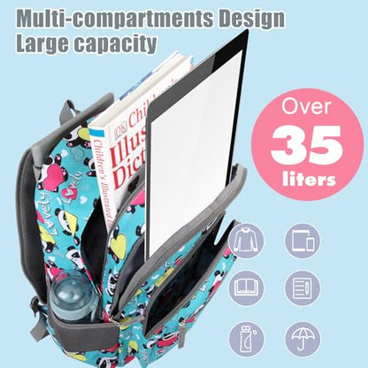 Tilami Rolling Backpack for Kids 18 Inch Double Handle Wheeled Bookbag for Boys & Girls for School & Travel,Panda - color: Panda
