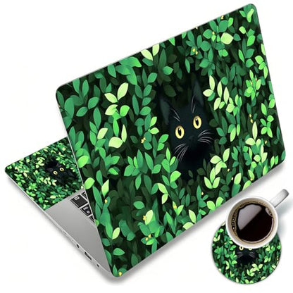 Laptop Skin Sticker Decal 12"-15.6" Universal Laptop/Notebook/Netbook Vinyl - Waterproof Scratch Resistant,Fits HP Dell Lenovo MacBook,2 Free Wrist Pads,Easy Apply & Remove,Cute Cat Grass - color: Cute Cat Grass