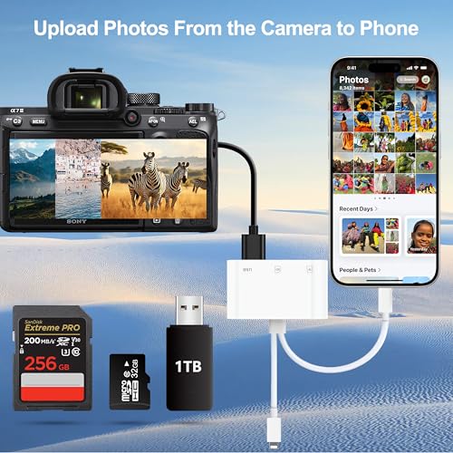 SD Card Reader for iPhone iPad Mac, Digital Camera Adapter to iPhone Lightning & USB C Dual Connector, Trail Camera Memory Card Viewer with SD/Micro SD/USB-A 3 Slot, No App Plug and Play - size: 3 Slot