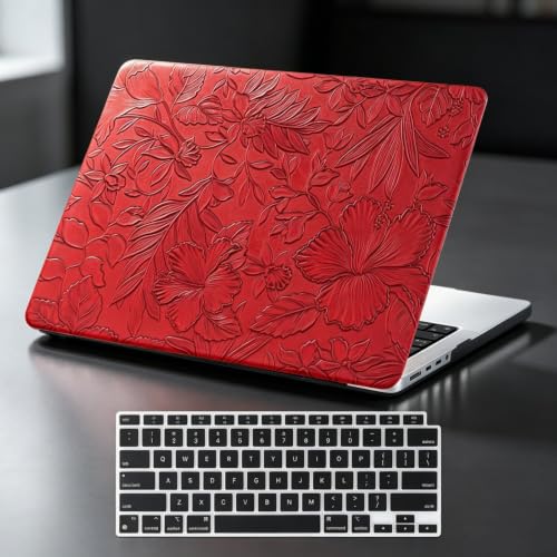 DTangLsm for MacBook Air 13 inch Case 2026 M5, 2025-2022 M4 M3 M2 A3449 A2681 A3113 A3240, Elegant Textured Retro Leather Hard Cover for MacBook Air 13.6 Case with Logo Cutout+Keyboard Cover, Red - color: #2 Light Red