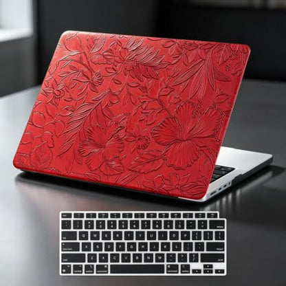 DTangLsm for MacBook Air 13 inch Case 2026 M5, 2025-2022 M4 M3 M2 A3449 A2681 A3113 A3240, Elegant Textured Retro Leather Hard Cover for MacBook Air 13.6 Case with Logo Cutout+Keyboard Cover, Red - color: #2 Light Red