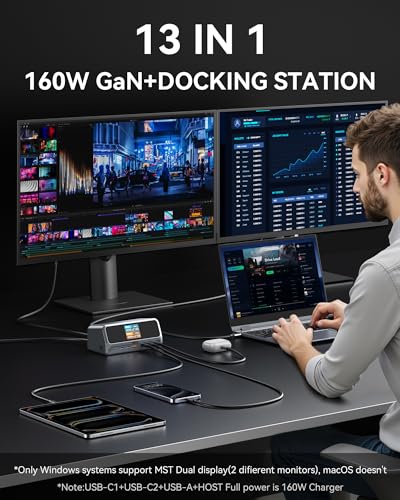 MOKiN Docking Station Dual Monitor with 2 HDMI/Built in 160W Power | USB C Dock LCD Work Status & Privacy Button/Built in Power,No external power brick/Dual HDMI 4K/Windows Extend