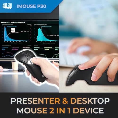 Adesso iMouse P30 Air Mouse GO Plus USB Wireless | Cursor Controler for TV, Projector, Security Camera, CCTV, Desktop, Laptop, Presentation Clicker with Charging Stand