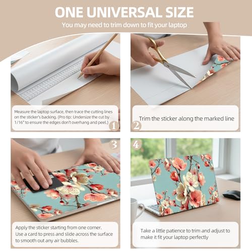 Universal Laptop Skin Sticker for 12/13/14/15.6 Inch Laptops, Reusable Vinyl Laptop Decal Cover, Waterproof Scratch Resistant Notebook Skin with 2 Wrist Pads,Delicate Cherry Blossoms - color: Delicate Cherry Blossoms