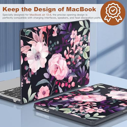 CISSOOK Compatible with MacBook Air 13 inch Case M2 M3 M4 M5 | A3449 A3240 A3113 A2681, 5in1 Set Hard Shell Case Keyboard Cover for MacBook Air 13 inch 2022 - 2026, Pink Flowers - color: Air13.6inch-Pink Flowers