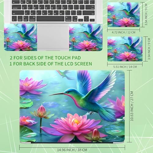 Laptop Skin Sticker Decal, Universal Protective Cover Fit 12 13 14 15.6 Inch Notebook, Reusable Water-Resistant Vinyl Decal w/ 2 Wrist Pads for Business Travel Office, Lotus Leaf Hummingbird - color: Lotus Leaf Hummingbird