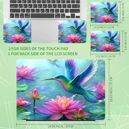 Laptop Skin Sticker Decal, Universal Protective Cover Fit 12 13 14 15.6 Inch Notebook, Reusable Water-Resistant Vinyl Decal w/ 2 Wrist Pads for Business Travel Office, Lotus Leaf Hummingbird - color: Lotus Leaf Hummingbird