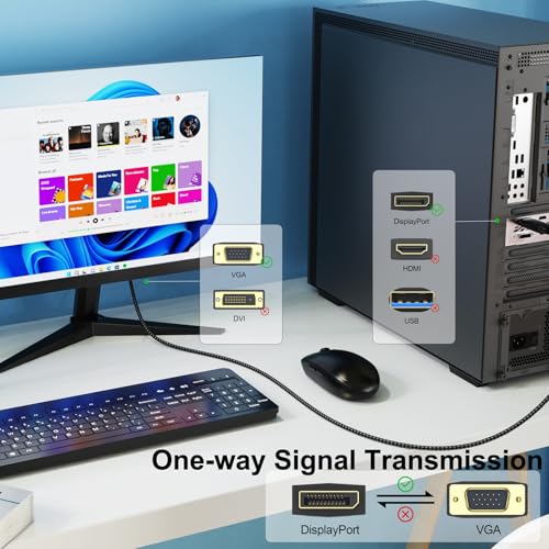 DisplayPort to VGA Cable 6ft, Display Port DP to VGA 1080P@60Hz Adapter Converter Male to Male Braided Cord for Desktop Laptop Graphics Card to Monitor - style: 6 Feet