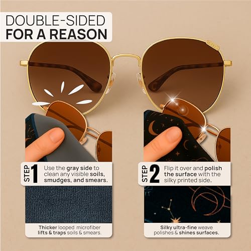 Microfiber Wholesale Quick Cloth Glasses Cleaning Cloths 5x7 Astrology | 2-Pack with Case | Double-Sided Lens Cleaner for Eyeglasses, Camera & Screens | Reusable Microfiber Glass Polishing Cloths - color: Astrology, size: 5"x7"
