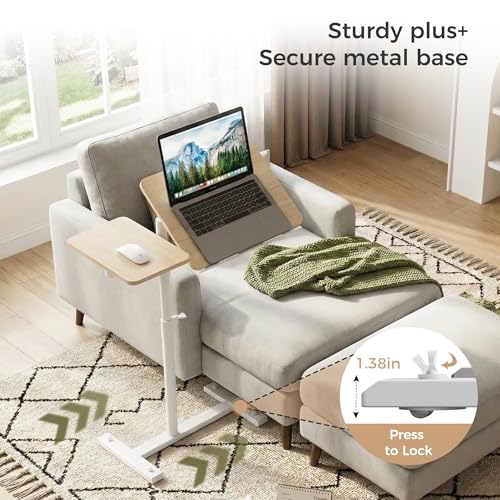 YUHFERA Rolling Table for Laptop Stand, Height and Angle Adjustable Over Bed Table with Wheels, Tilt-Top Laptop Desk for Couch with Cup Holder, Bed Table Tray for Eating (Oak) - color: Fair
