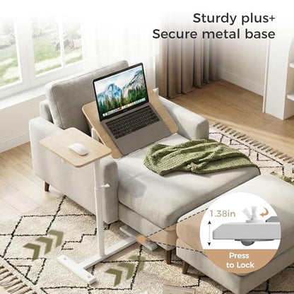 YUHFERA Rolling Table for Laptop Stand, Height and Angle Adjustable Over Bed Table with Wheels, Tilt-Top Laptop Desk for Couch with Cup Holder, Bed Table Tray for Eating (Oak) - color: Fair