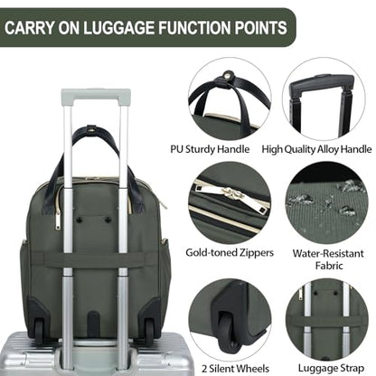 EMPSIGN Underseat Carry On Wheeled - 16" Carry on Bag with Wheels Multi-functional Lightweight Rolling Bag Overnight Weekender Small Suitcase for Women Men Travel Business, Army Green-Gold Zipper - color: Army Green-Gold Zipper