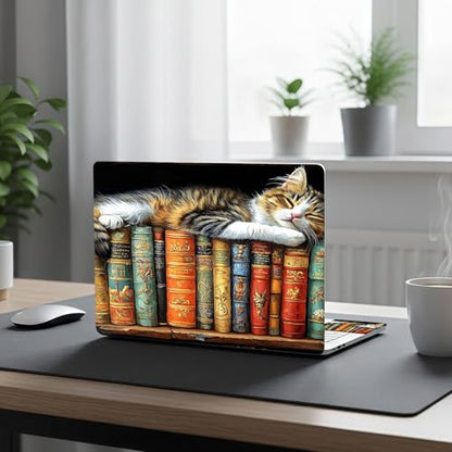 Aesthetic Laptop Skin Cover,12-15.6 Inch Universal Vinyl Sticker Decal,Cat Books Shelf Waterproof Scratch-Resistant Notebook Wrap,Removable Residue-Free Protector - color: Cat Books Shelf
