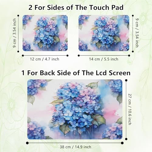 Laptop Skin Sticker Decal, Universal Reusable Vinyl Laptop Cover for 12" 13" 13.3" 14" 15" 15.4" 15.6" Notebook PC, Reusable Waterproof Scratch-Resistant with 2 Wrist Pads,Blue Hydrangea Flowers - color: Blue Hydrangea Flowers