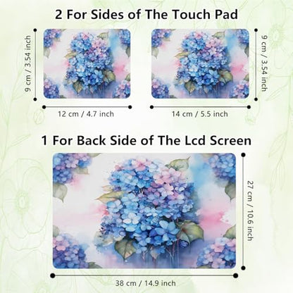 Laptop Skin Sticker Decal, Universal Reusable Vinyl Laptop Cover for 12" 13" 13.3" 14" 15" 15.4" 15.6" Notebook PC, Reusable Waterproof Scratch-Resistant with 2 Wrist Pads,Blue Hydrangea Flowers - color: Blue Hydrangea Flowers